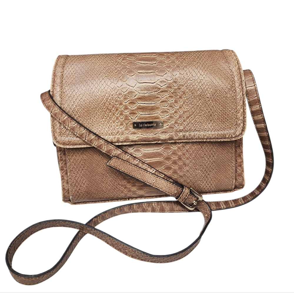 LIZ CLAIBORNE Tan Snakeskin Crossbody Bag GUC